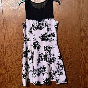 Trixxi Baby-Pink with Black Roses Skater Dress L